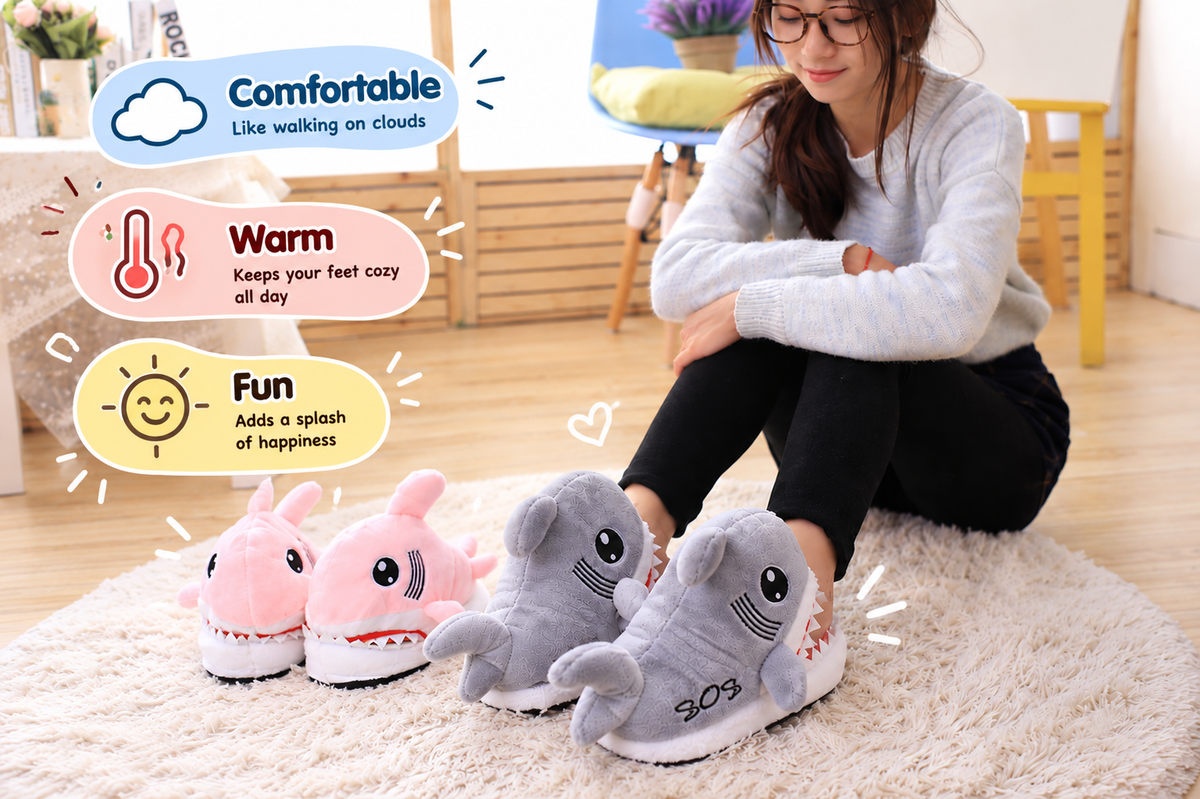 Cotton Shark Head Slippers